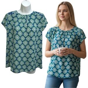 NWT Banana Republic Factory Blue Green Floral Print Top - Women’s Medium